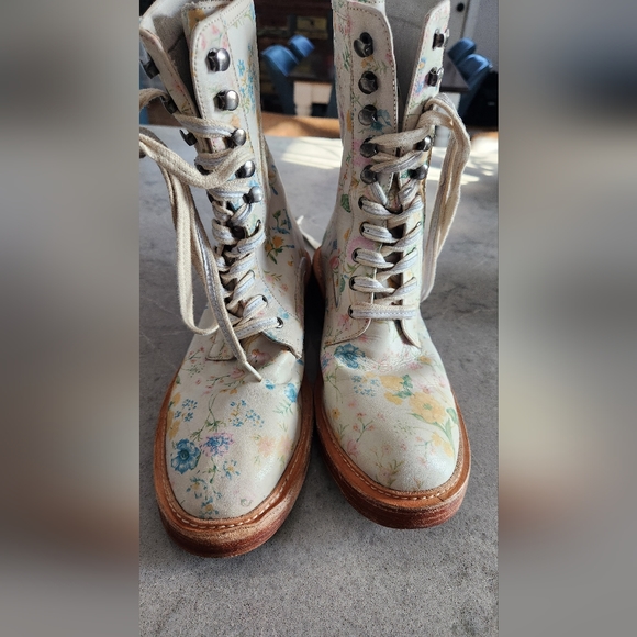 Free People Floral Combat Boots - Cream and Blue - Picture 15 of 16